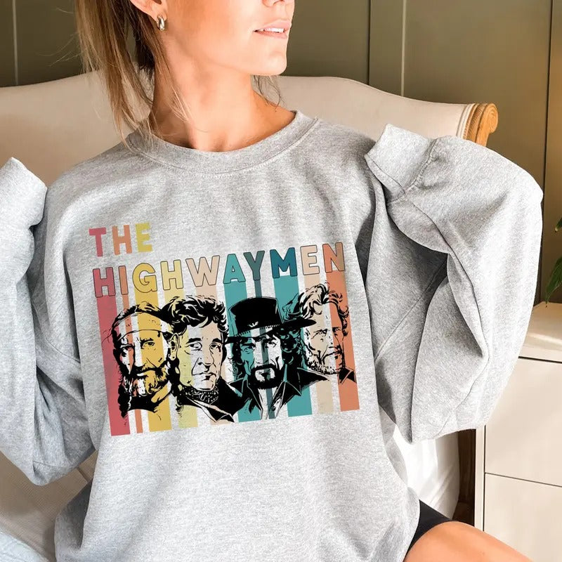 The Highwaymenn Vintage Top, Folk Band T-Shirt, Country Outlaw Again, Unisex Sweater Pullover Tee Hoodie, Sweatshirt