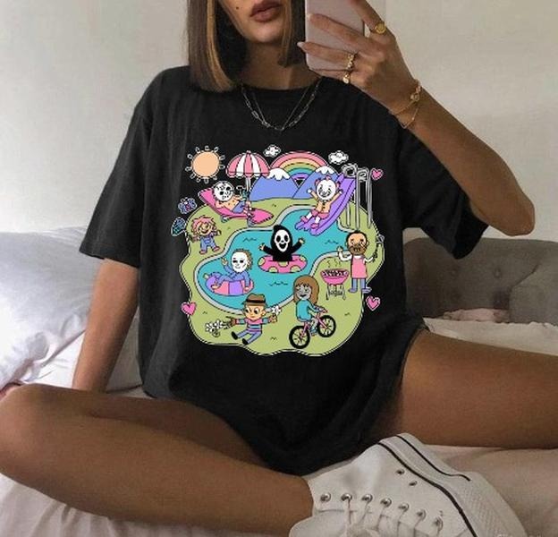 Horror Pool Party Halloween Characters Horror Movie Funny Times Shirt T-Shirts, Hoodie, Sweatshirt