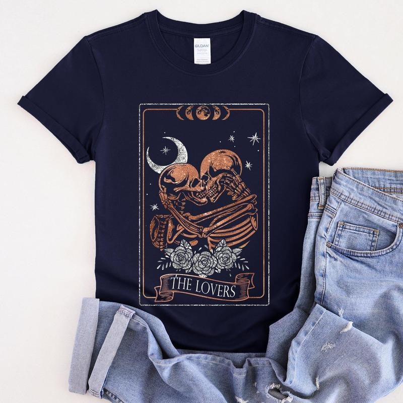 The Lovers Tarot, Moon, Skeletons, Mystical, Magic, Super Soft Tshirt, Valentine's Day Hoodie, Sweatshirt | HypeCrazeTee.com