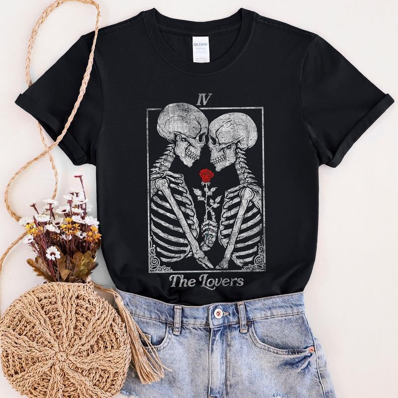 The Lovers Tarot, Skeletons, Mystical, Magic, Super Soft Tshirt, Valentine's Day Hoodie, Sweatshirt | HypeCrazeTee.com