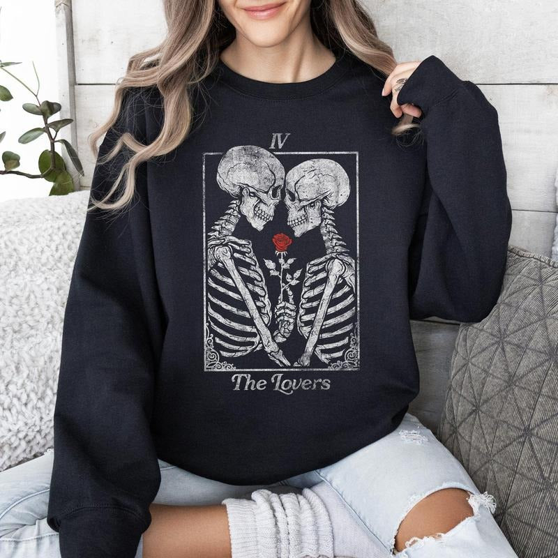 The Lovers Tarot, Skeletons, Mystical, Magic, Sweatshirt, Valentine's Day, Crew Neck, Women's, Crewneck, Valentine's Day,...
