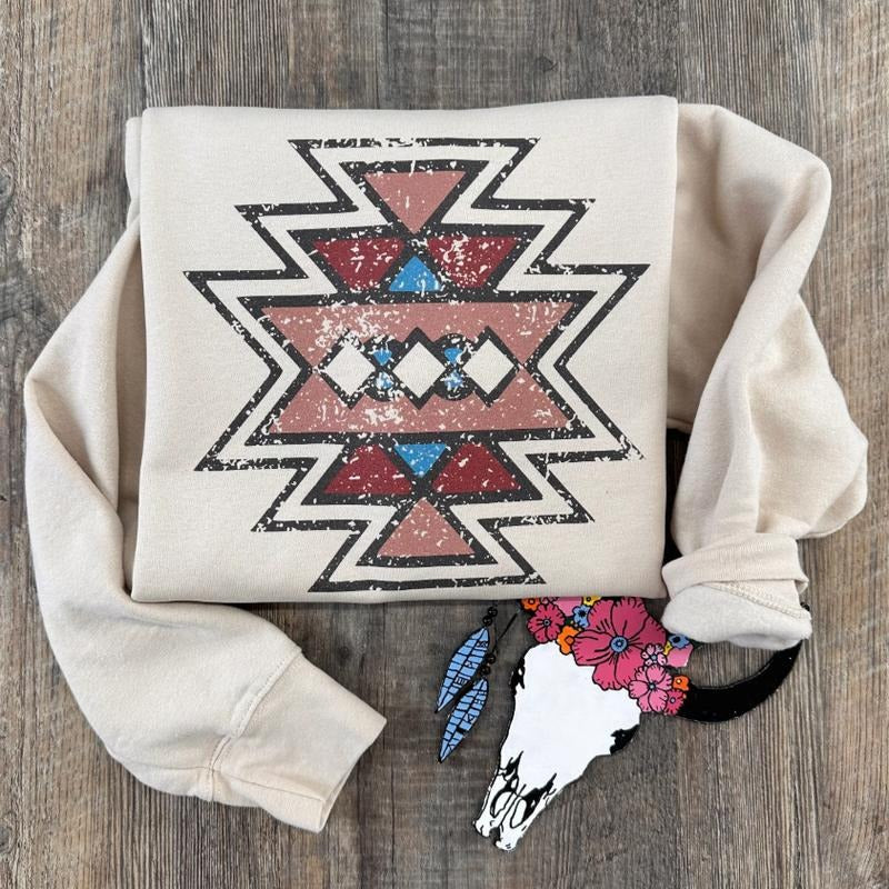 The Mauve Aztec Sweatshirt, Aztec crewneck tshirt, western clothing stuff, western outfits women tops, country western...