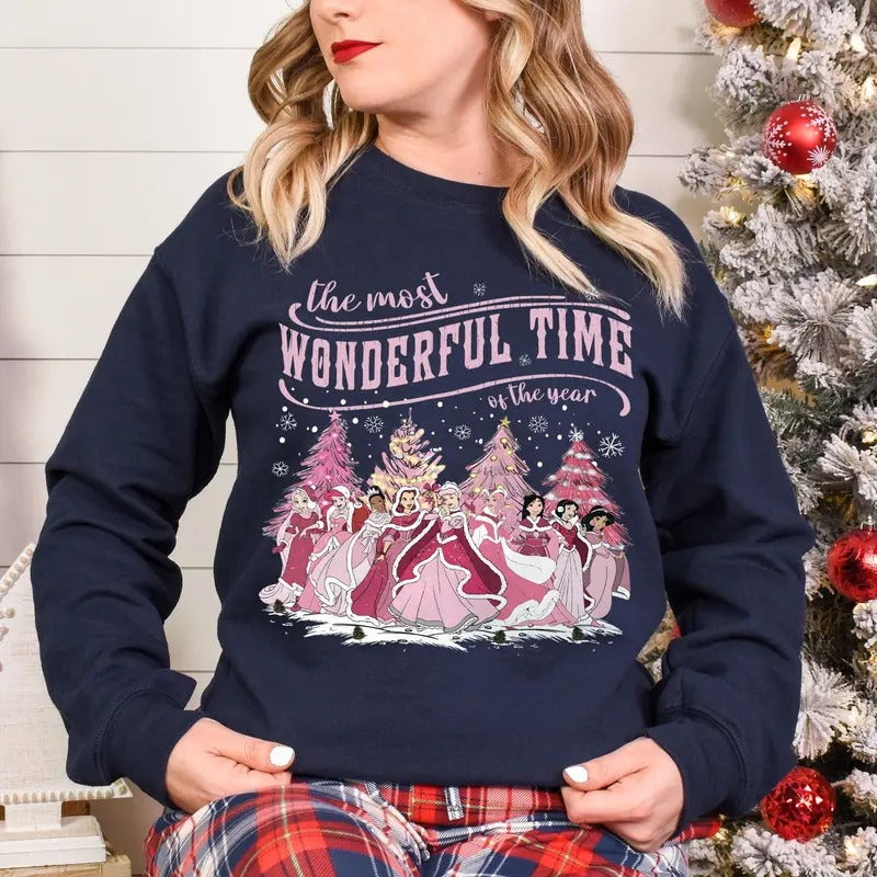 The Most Wonderful Time Of The Year Princesses Christmas Sweatshirt, Girls Matching Christmas Tee, Girls Trip Sweater,...