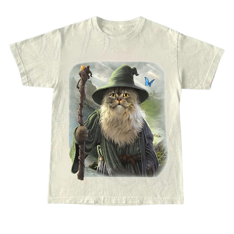 Mountain Catdalf Cotton Funny Cat Lovers Cat Selfie Vintage 90s Shirt Retro Funny Cat Alien Kitten Shirt Y2k Halftone Gag Washed Cat Lovers T-Shirts, Hoodie, Sweatshirt