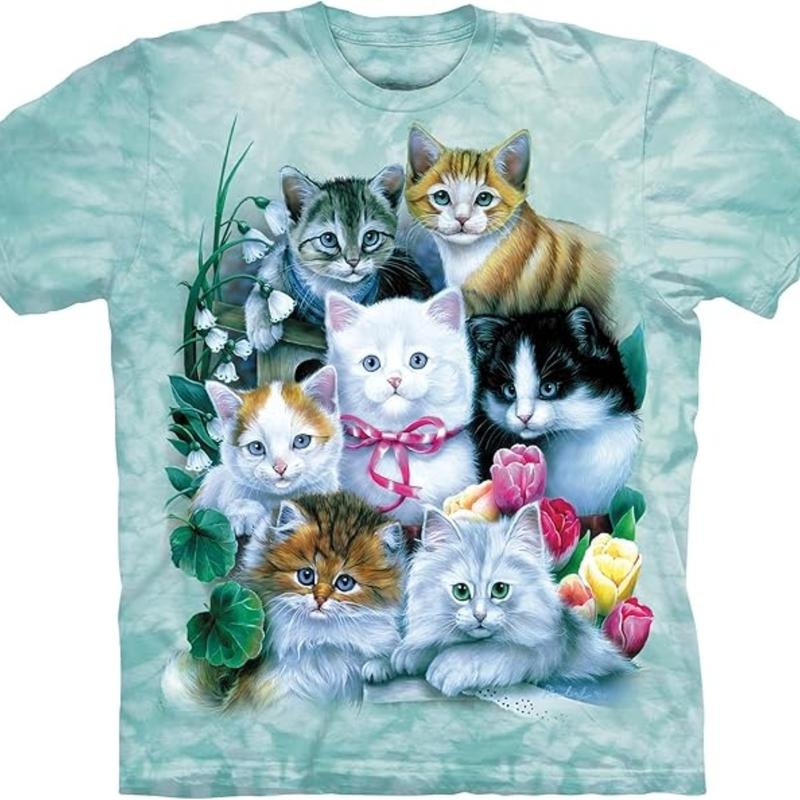 The Mountain Kittens Men's T-Shirt, Cotton Funny Graphic Tees for Cat Lovers, Cat Selfie Vintage 90s Graphic Shirt, Retro...