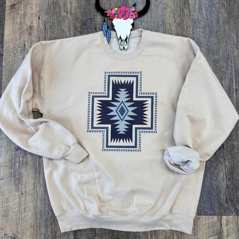 The Navy Aztec Sweatshirt, Aztec crewneck tshirt, western clothing stuff, western outfits women tops, country western...