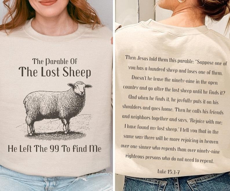 Parable Lost Sheep Luke 15:3 7 Bible Scripture Faith Based Christian T-Shirts, Hoodie, Sweatshirt