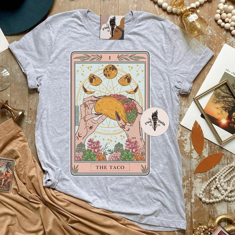 The Taco Tarot Card T-shirt, Taco Tuesday Tarot Card Tee, witchy taco T-shirt, Tarot Taco witchy T-shirt, the taco tarot...