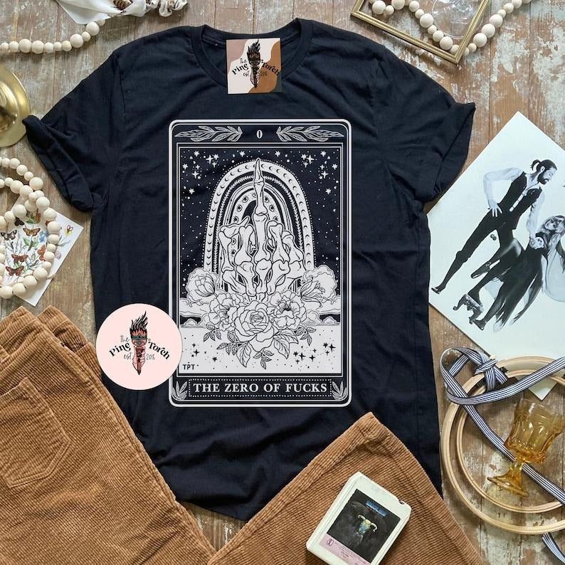 The Zero of Fs Tarot Card Tee, Witchy Zero Fcks tarot card tee, zero of fs tarot theme tee T-shirt, mystical tarot...