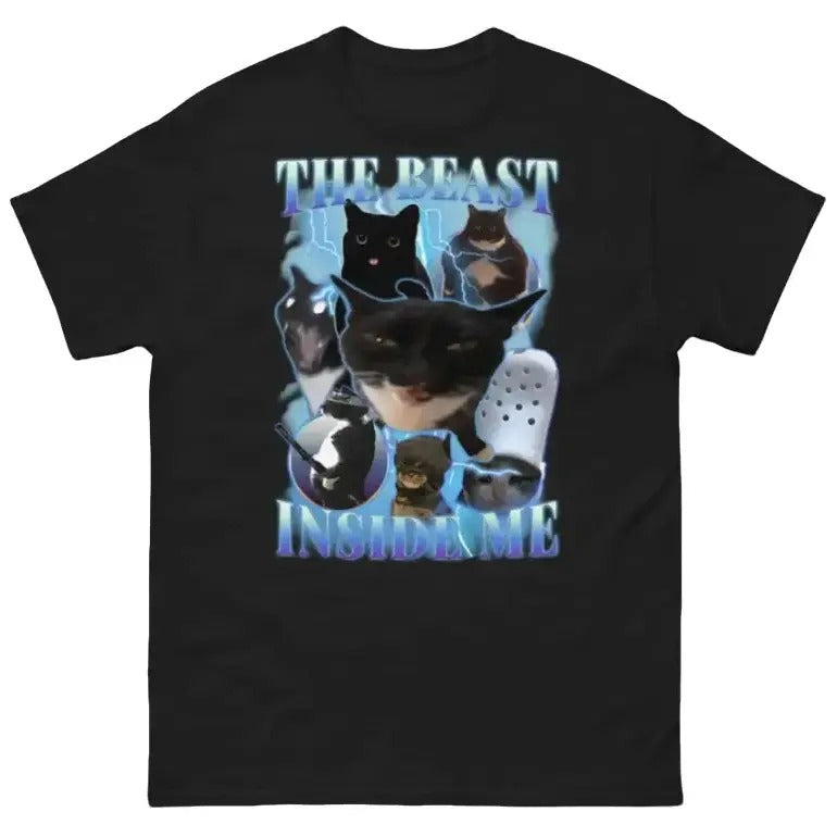 The beast inside me 90s Vintage Funny Cat meme Tee Shirt Classic Cotton Unisex Top Hoodie, Sweatshirt | HypeCrazeTee.com