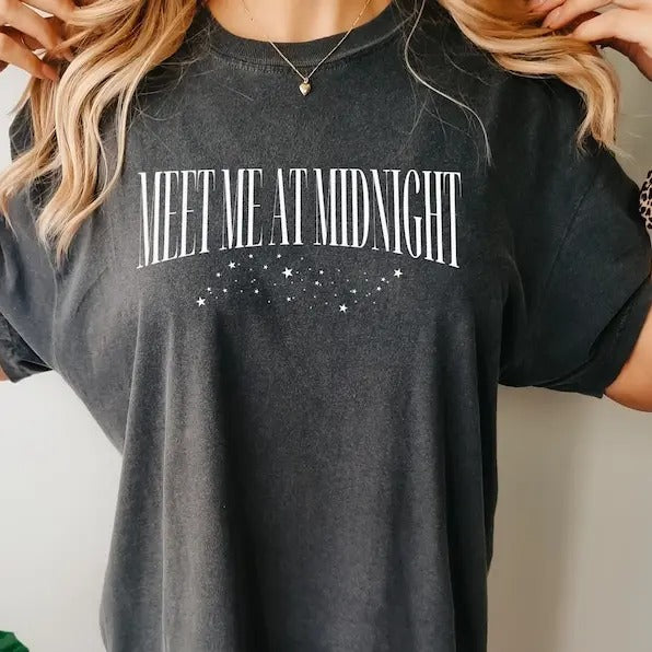 The meet me at midnight  t-shirt, T-shirt Cotton Crewneck Shortsleeve Basic Casual Tee Hoodie, Sweatshirt | HypeCrazeTee.com