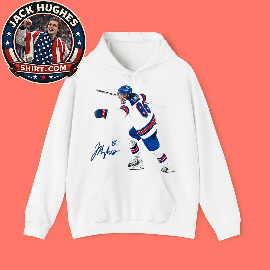 The signature of ice hockey player Jack Hughes, wearing jersey number 86 for the New York Rangers Shirt
