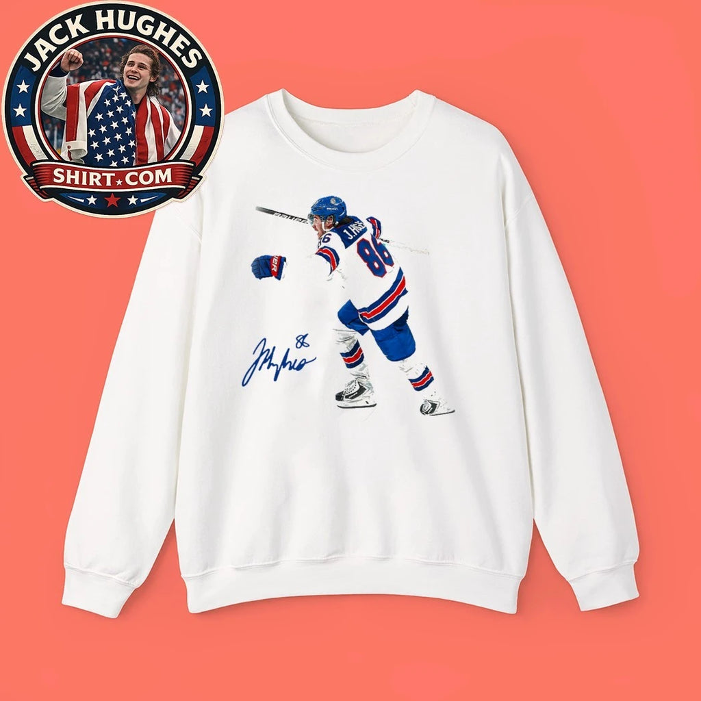 The signature of ice hockey player Jack Hughes, wearing jersey number 86 for the New York Rangers Shirt