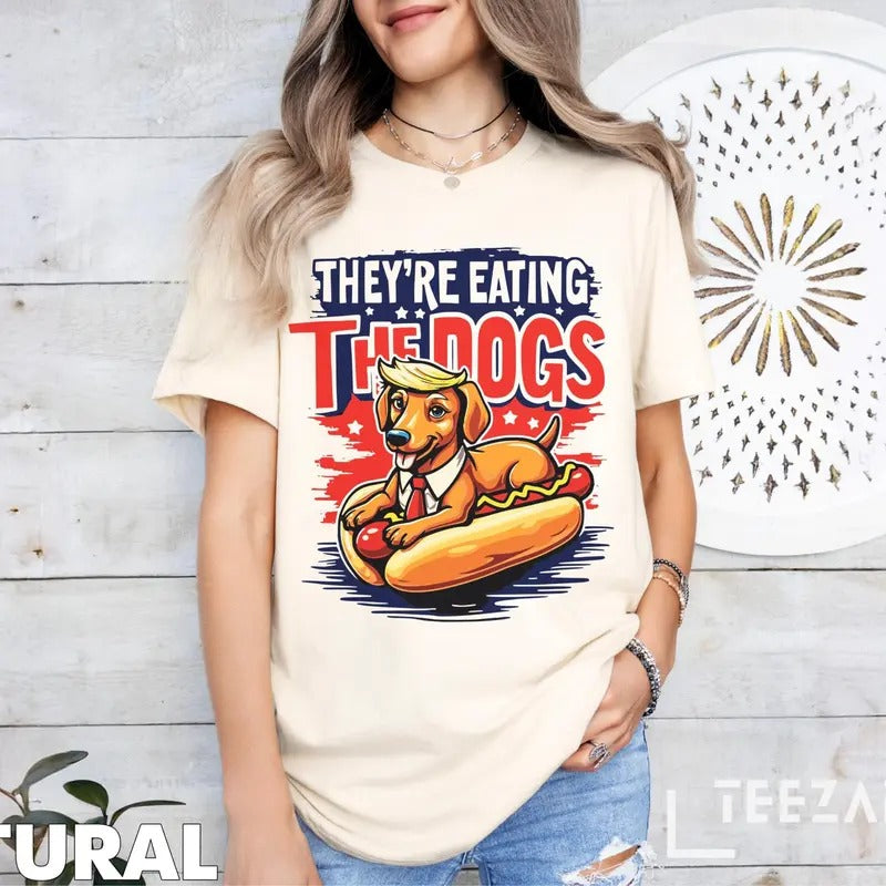 They Are Eating the Dogs Funny Trum.p T-Shirt, Hot Dog Political Satire Tee, 2024 Election Humor, Funny Trendy Classic,...
