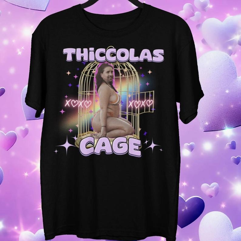Thiccolas Cage Funny Meme Shirt, Gag Tshirt Unhinged Gift Inappropriate, Cursed Celebs Celebrities Offensive Raunchy...