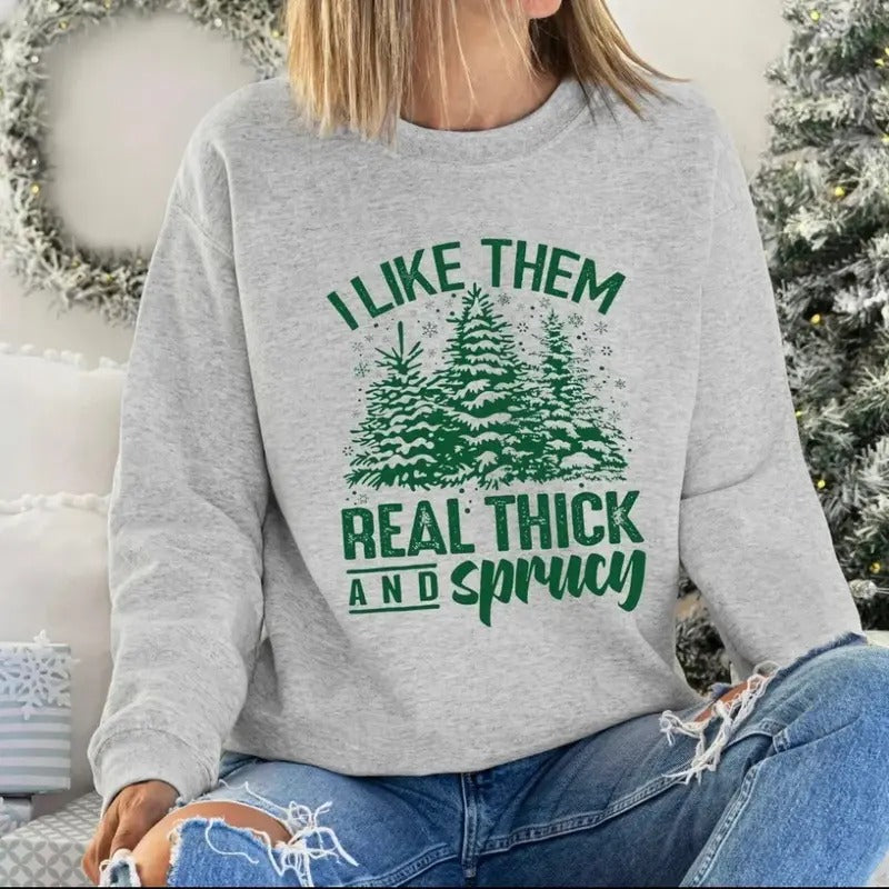 Thick and Sprucy Christmas Crewneck Sweatshirt T-Shirts, Hoodie | HypeCrazeTee.com
