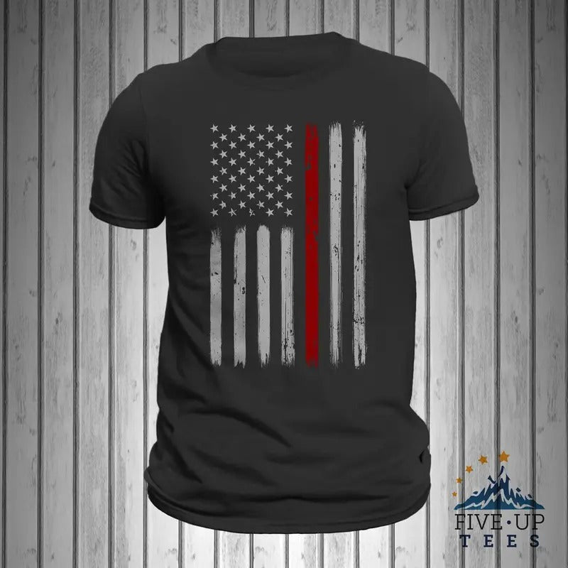 Thin Red Line Flag Firefighter Vertical Brushed Flag Men's T-Shirt Hoodie, Sweatshirt | HypeCrazeTee.com