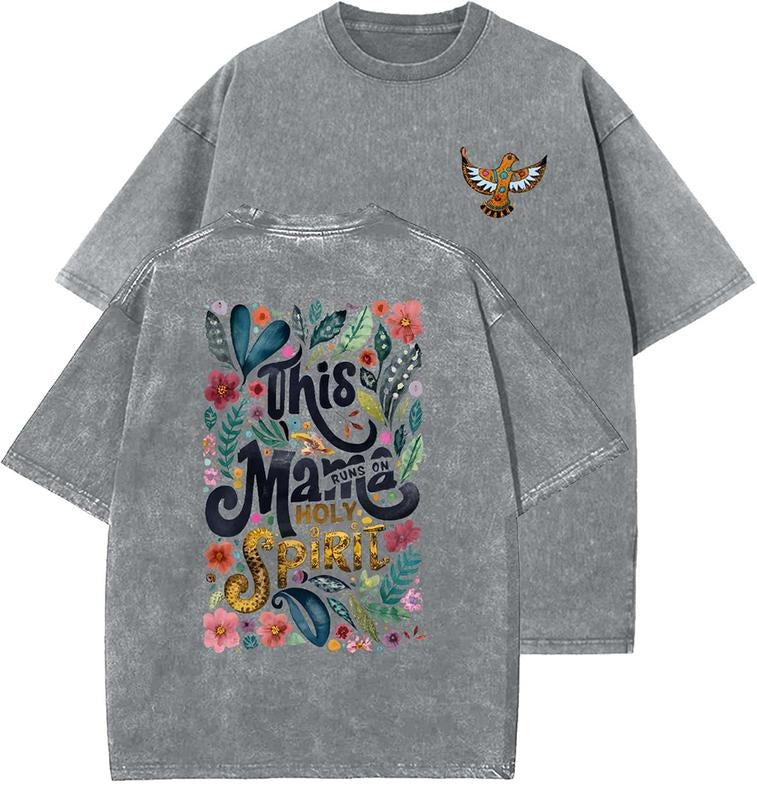This Mama Runs On Holy Spirit Unisex Washed T-Shirt, Christian Tshirts, Vintage 90s Graphic Tee, Gift Top Womenswear...