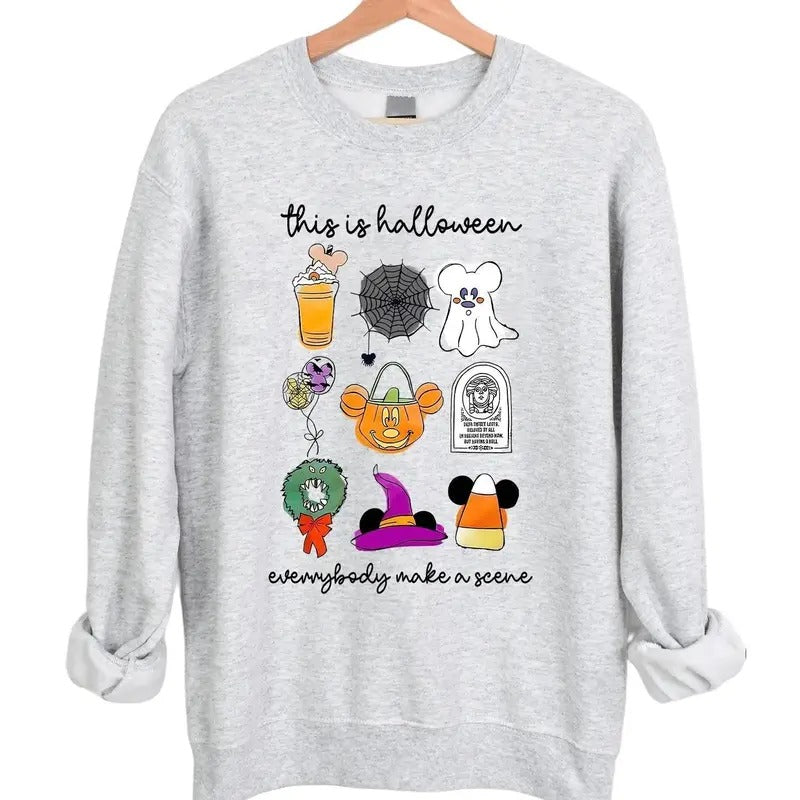 This is Halloween Everybody Make a Scene Crewneck Sweatshirt Hoodie Tshirt, Halloween 2024 Gifts | HypeCrazeTee.com