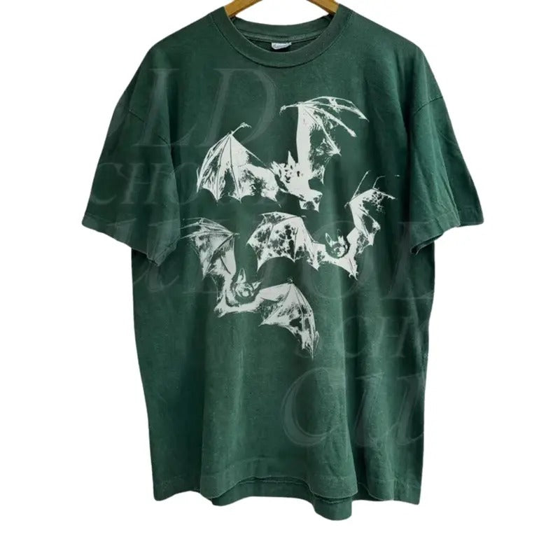 Three Bats Y2k T-Shirt, Vintage 90s Style Bat T-Shirt, Washed Retro Gothic Shirt, Unisex Adult Grunge 2000s Shirt, Dark...