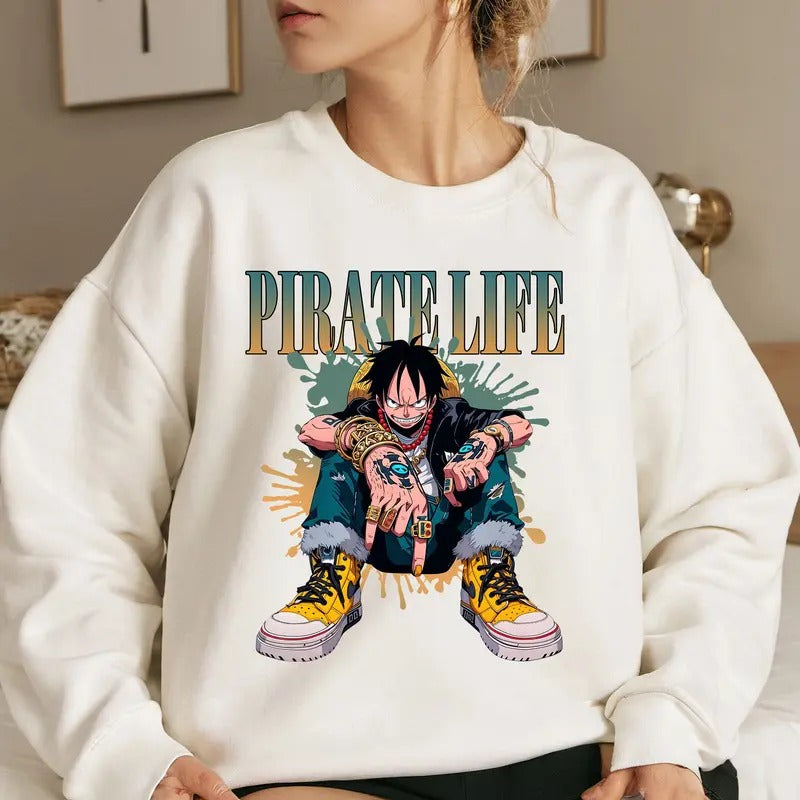 Thug Life Captain Strawhat OP Shirt Crewneck Hoodie, Anime Shirt Comfort Cotton Sweatshirt | HypeCrazeTee.com