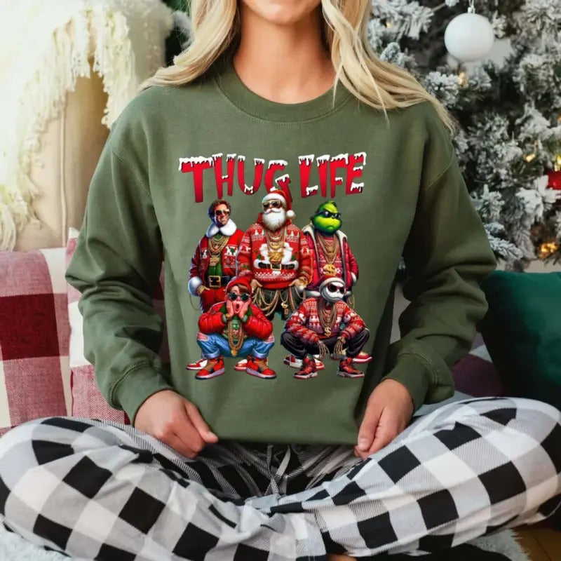 Thug Life Christmas Movie Sweatshirt Shirt, Merry Creepmas, Horror Character, Xmas Horror Friends, Unisex Short Sleeve...