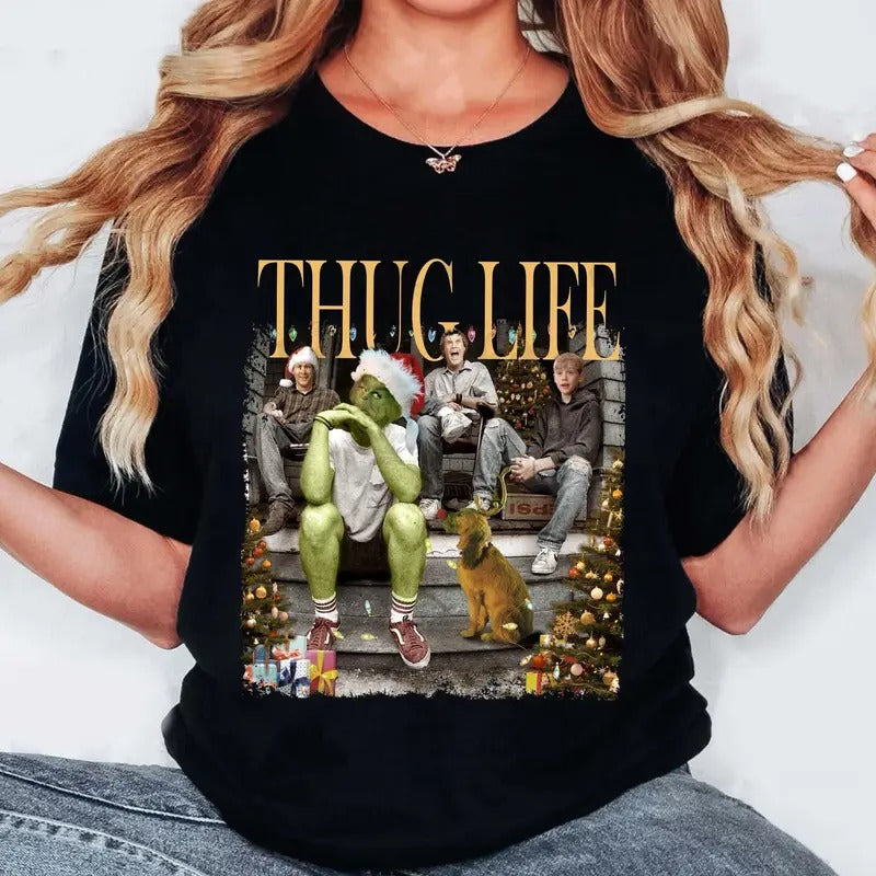 Thug Life Christmas Shirt, Green Xmas Shirt, Floral Christmas Mama, Cartoon Movie Xmas, Feelin Extra Today, Unisex Short...