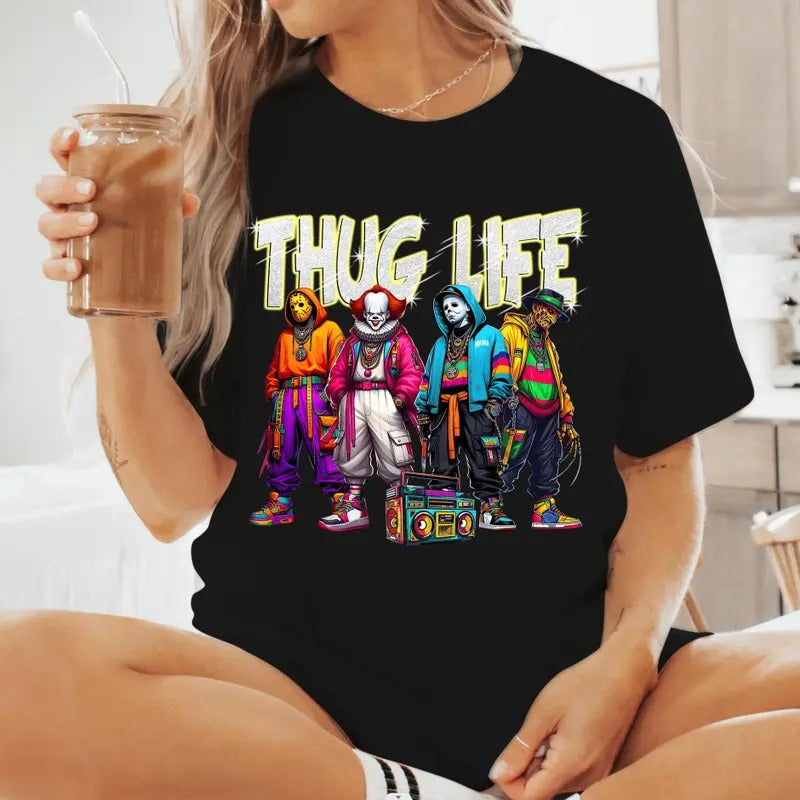 Thug Life H0rr0r Halloween Shirt, Movie Halloween unisex Cotton T-Shirt Women Tshirt Comfort Fabric Hoodie, Sweatshirt