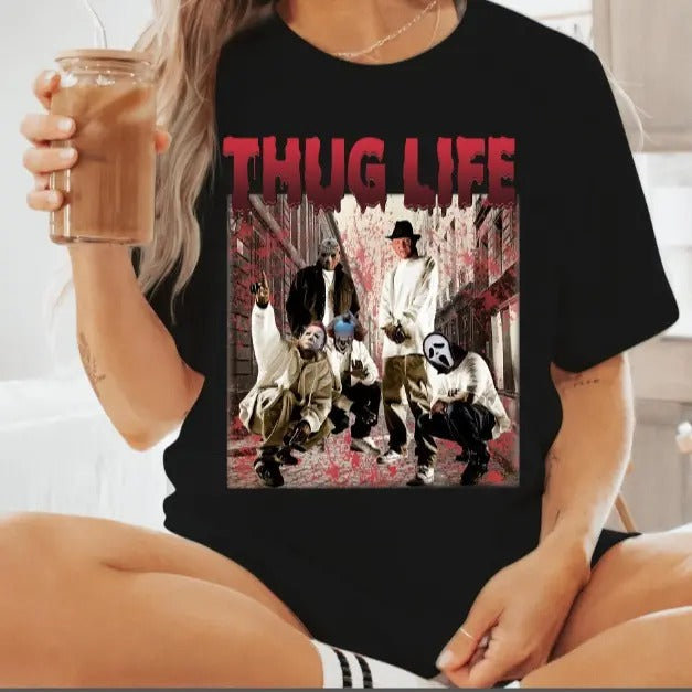 Thug Life H0rr0r M0vie Shirt, Halloween S_cary Movies Tee, Funny H0rr0r Cotton Women & men T-Shirt Unisex Medium Tshirt...