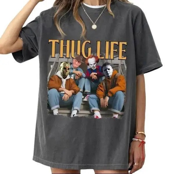 Thug Life Halloween Shirt, Horr0r Characters Shirt, Halloween Shirt, Sp00ky Season, Thug Life Shirt  Cotton Unisex...