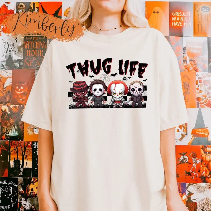 Thug Life Horror Character Shirt: Embrace the Spooky Season with This Fun Halloween Tee Hoodie, Sweatshirt | HypeCrazeTee.com