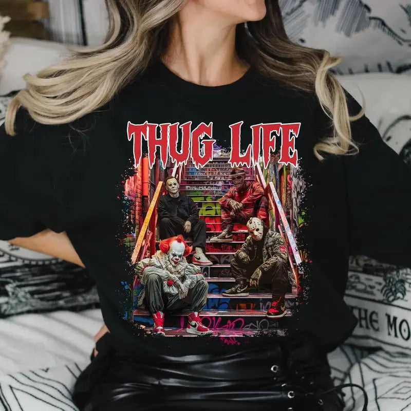Thug Life Horror Movie Sweatshirt, Movie Killer Shirt, Scary Halloween Shirt, Horror Friend Shirt, Halloween Vibes Tee,...