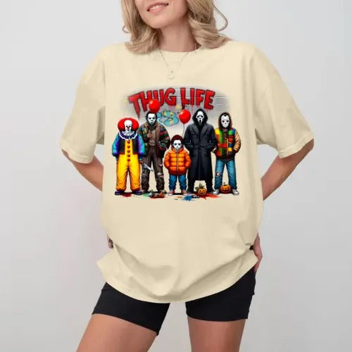 Thug Life Horror Movie T-Shirt, Halloween Gifts, Gift For Her, Gift For Him Fabric Top Hoodie, Sweatshirt | HypeCrazeTee.com