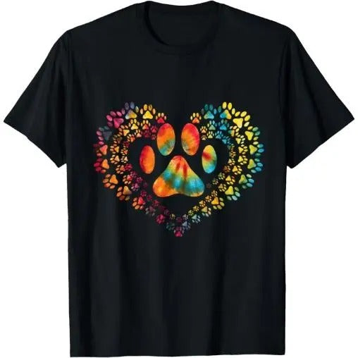 Tie Dye Love Dog Paw Print Heart Animal Lover T-Shirt Made in USA Hoodie, Sweatshirt | HypeCrazeTee.com