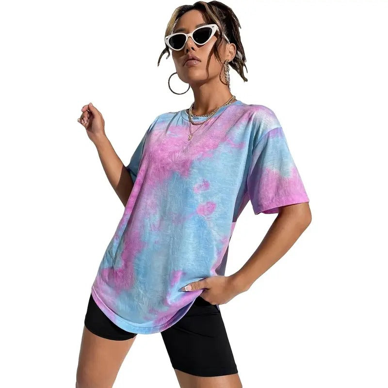 Tie Dye Shirt Short Sleeve Round Neck Tees Casual T Shirts Summer Tops Hoodie, Sweatshirt | HypeCrazeTee.com