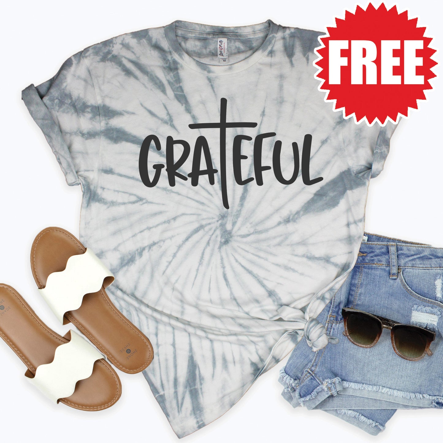 Grateful Tee - Tie Dye Soft Grey - 0