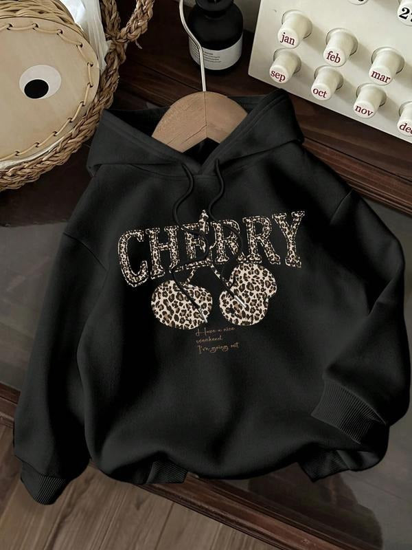 Tiger Cherry Print Hoodie Sweatshirt, Fashion Women's Clothing, Comfortable & Stylish, Easy to Match Any, Must-Have...