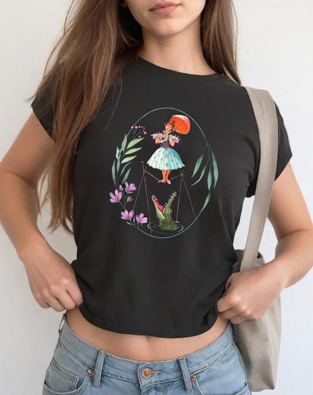 Tightrope Lady Baby Tee, Sally Slater Haunted Mansion Baby Tee, Lady On Rope Tee Shirt, Tightrope Lady T-Shirt, Halloween...