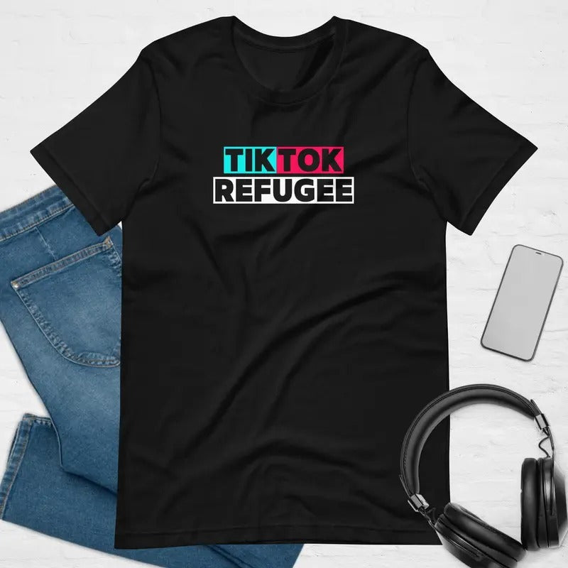 TikTok Refugee Label Soft T-shirt, Graphic tee, Fashion Cotton, Hip Hop shirt, Gift for her, Gift for him, Vintage tee,...