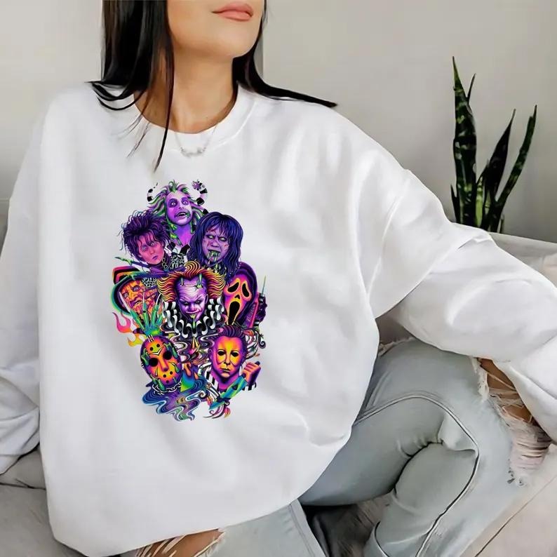 [Tiktok Shipping] Killer Halloween, boogie horror season crewnecks for men and women, full color fall sweatshirts, fun...