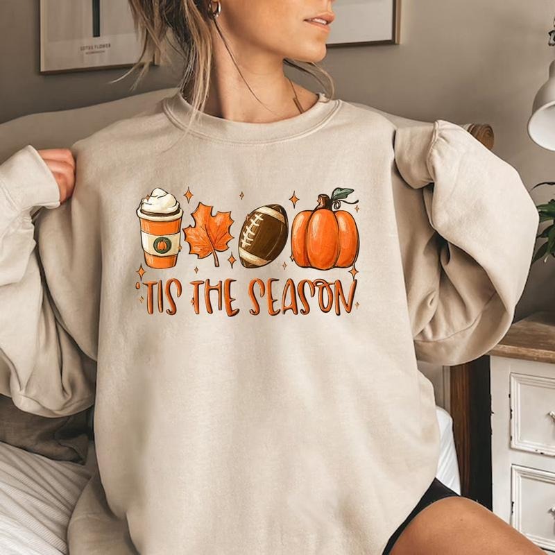 Tis The Season Football Shirt Gameday Sweatshirt Fall Coffee Lovers Pumpkin Spice Latte Shirt Unisex Hoodie