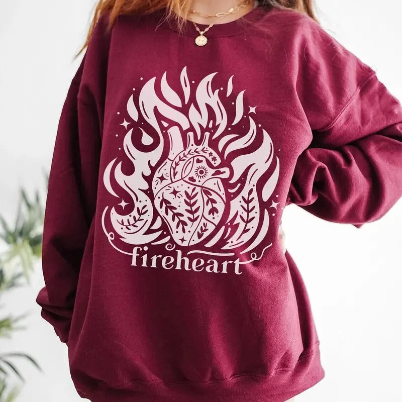 ToG Throne of Glass Fireheart Crewneck Sweater, Sarah J. Maas Sweatshirt Sjm Bookish Merch, Heir of Fire Hoodie,...