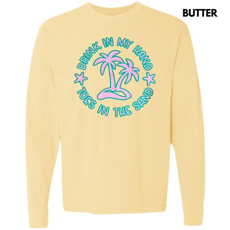 Toes In The Sand Puff Long Sleeve Comfort Colors T-Shirt Hoodie, Sweatshirt | HypeCrazeTee.com