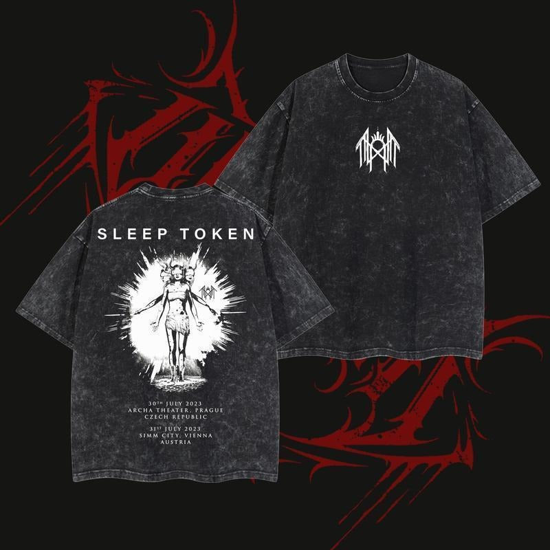 [Token Wear]Retro Limited Sleep Token 2.2 Heavy Metal Shirt, Unisex Oversize Rock Band Washed Heavyweight Cotton T-shirt,...