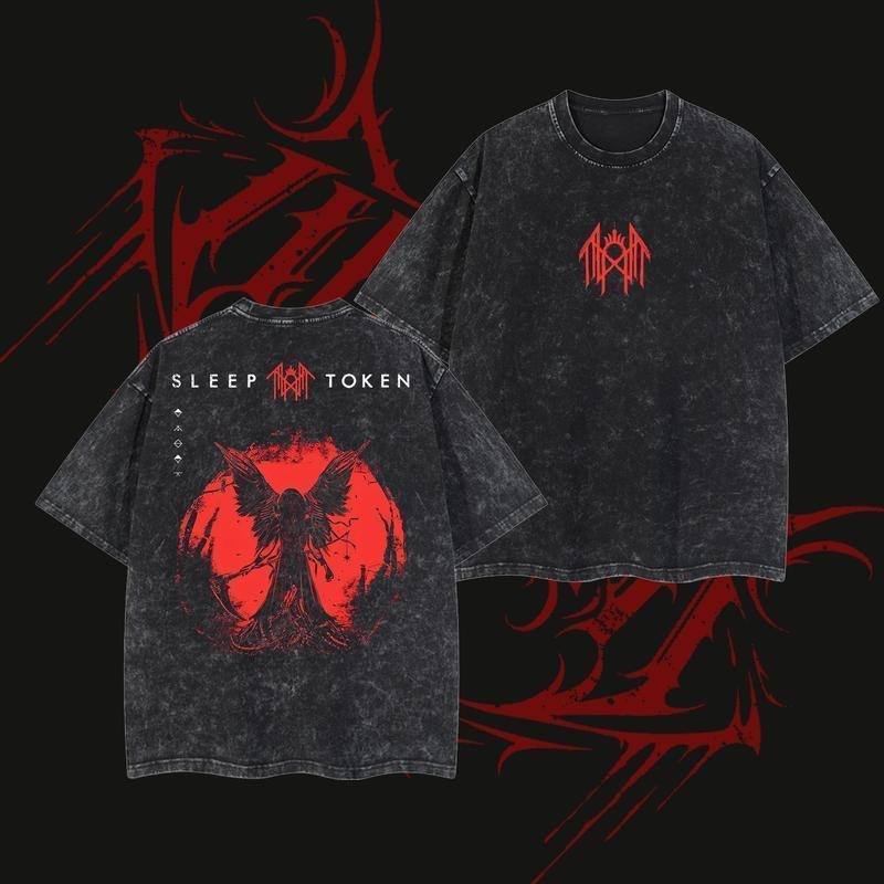 [Token Wear]Retro Limited Sleep Token Side Grim Reaper Heavy Metal Shirt, Unisex Oversize Rock Band Washed Heavyweight...