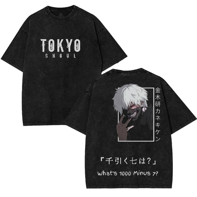 Tokyo Ghoul Ken Kaneki Intense Oversized Graphic T-Shirt, Premium Heavyweight Washed Cotton Tee, Dark Anime Streetwear...