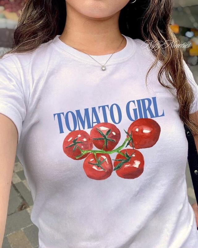 Tomato Girl Baby Tee, Fruit Shirt, Vintage Graphic Top, Cottagecore Style Shirt, Retro Graphic, 90s Top, Babytee Y2K...