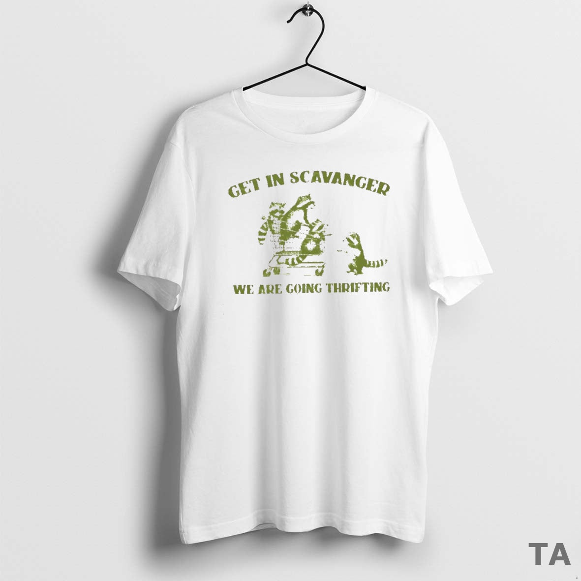 Top Get In Scavenger Were Going Thrifting Raccoons T Shirt Sweater Hoodie, Sweatshirt | HypeCrazeTee.com