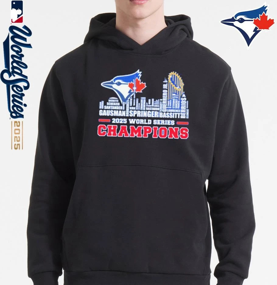 Toronto Blue Jays Player Names 2025 World Series Champions City Skyline T-Shirt