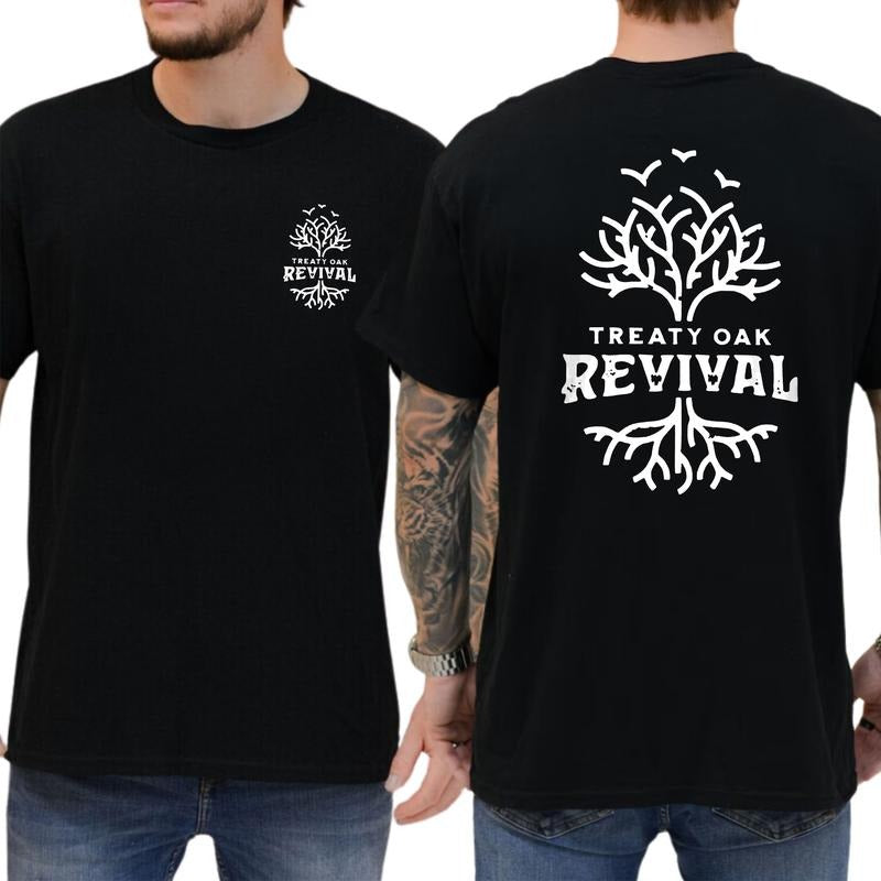 Treaty Oak Revival Shirt - Featuring A Stylized T-shirt, Graphic Cotton Tees For Music Lovers, Comfy Tee 2 Sided For...